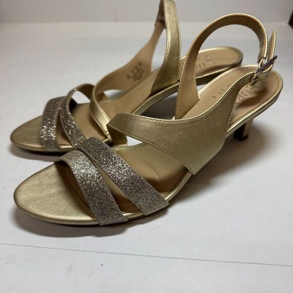 Naturalizer Womens 6 M Gold Sparkle Strappy Stiletto High Heel Shoe PREOWNED YR2 - Picture 2 of 5